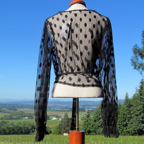 SHEER BLACK JACKET WRAP, M, BLACK POLKA DOTS, EMBER NWT LONG SLEEVES - Picture 9 of 9